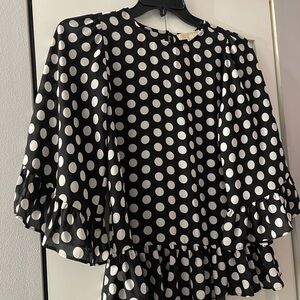 Polka Dot Ruffle Sleeve Top - Black and White